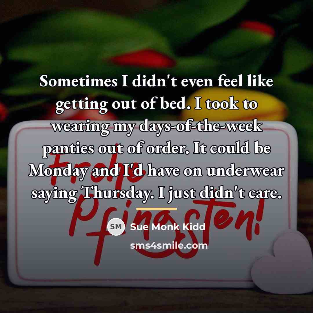 “Sometimes I didn't even feel like getting out of bed.…” quote by Sue Monk Kidd