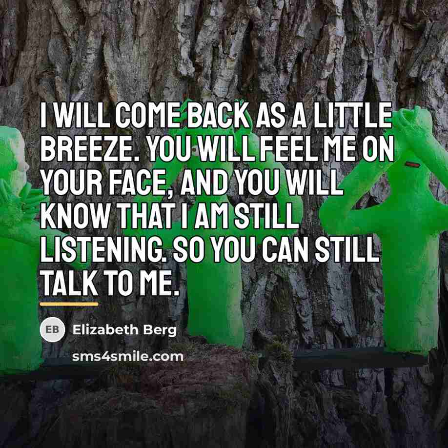 “I will come back as a little breeze. You will…” quote by Elizabeth Berg