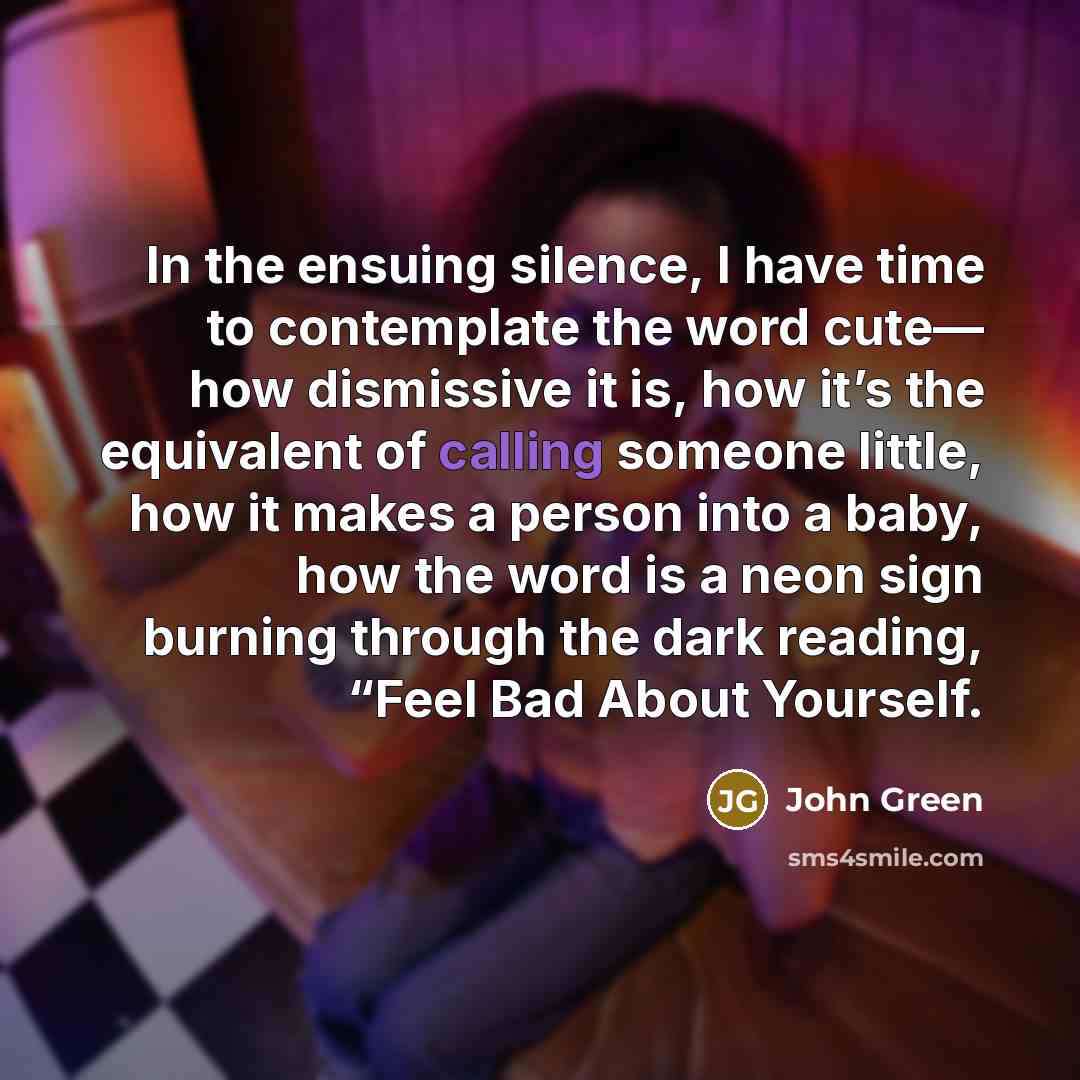 “In the ensuing silence, I have time to contemplate the…” quote by John Green