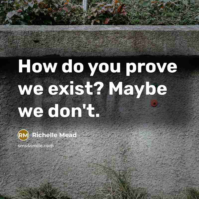 “How do you prove we exist? Maybe we don't.” quote by Richelle Mead