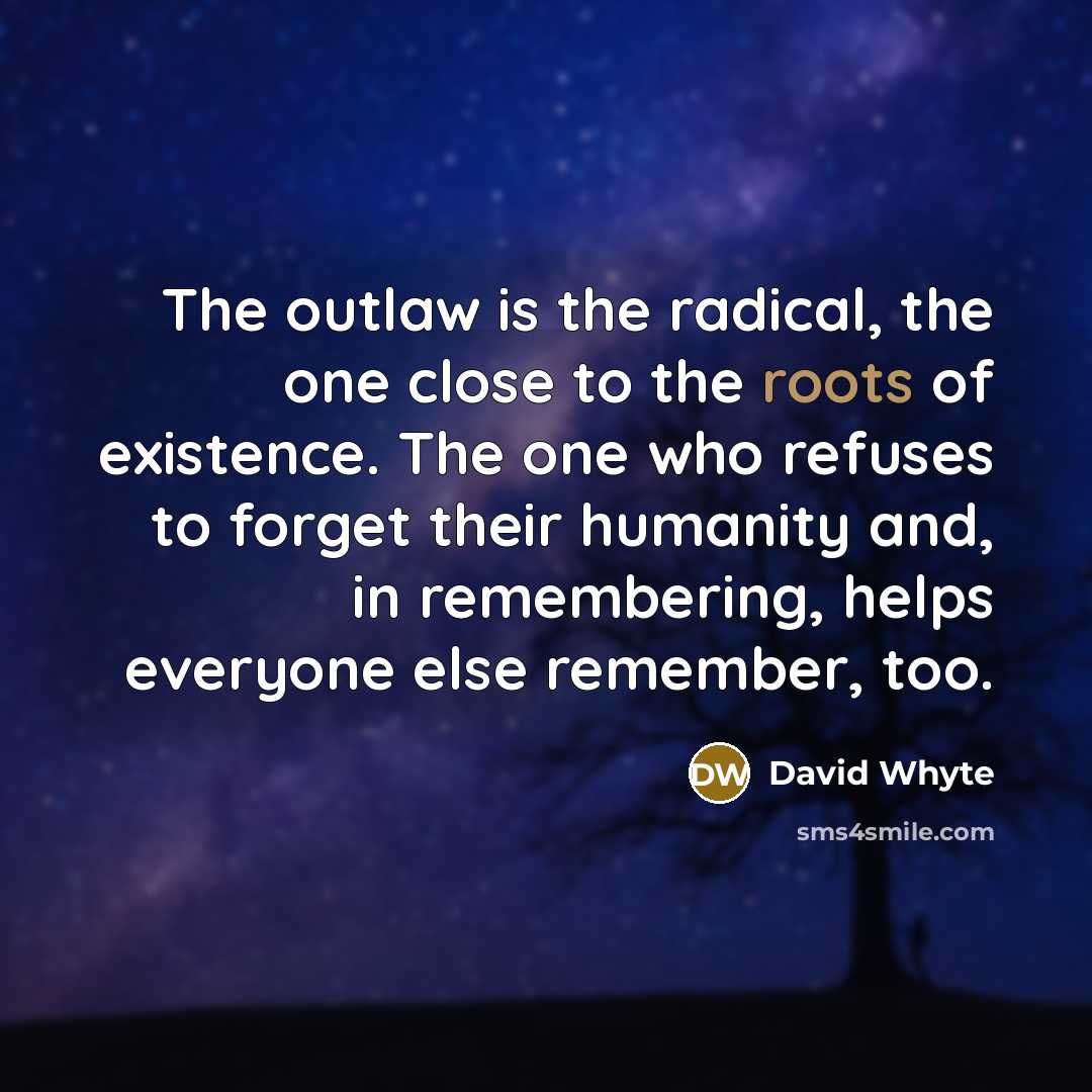 “The outlaw is the radical, the one close to the…” quote by David Whyte