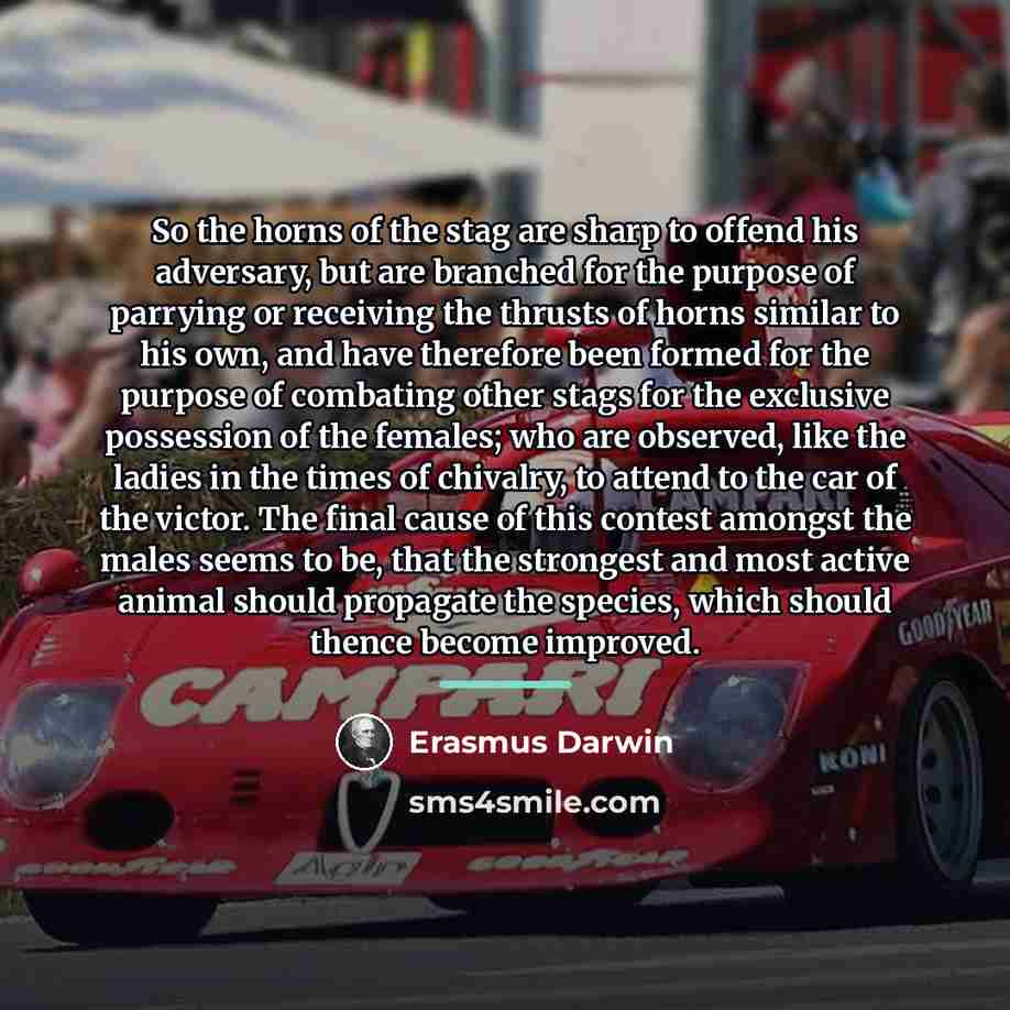 “So the horns of the stag are sharp to offend…” quote by Erasmus Darwin