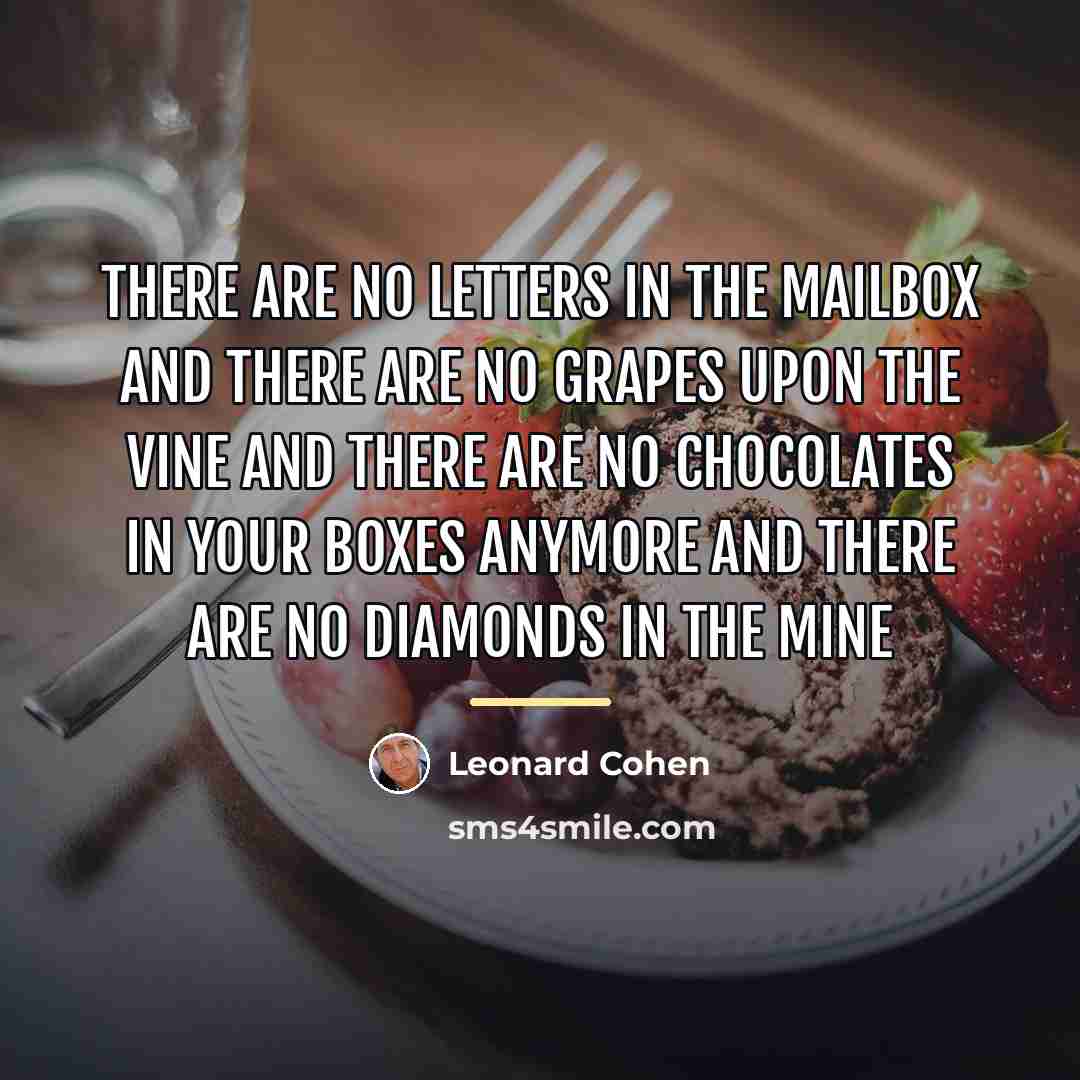 “There are no letters in the mailbox And there are…” quote by Leonard Cohen