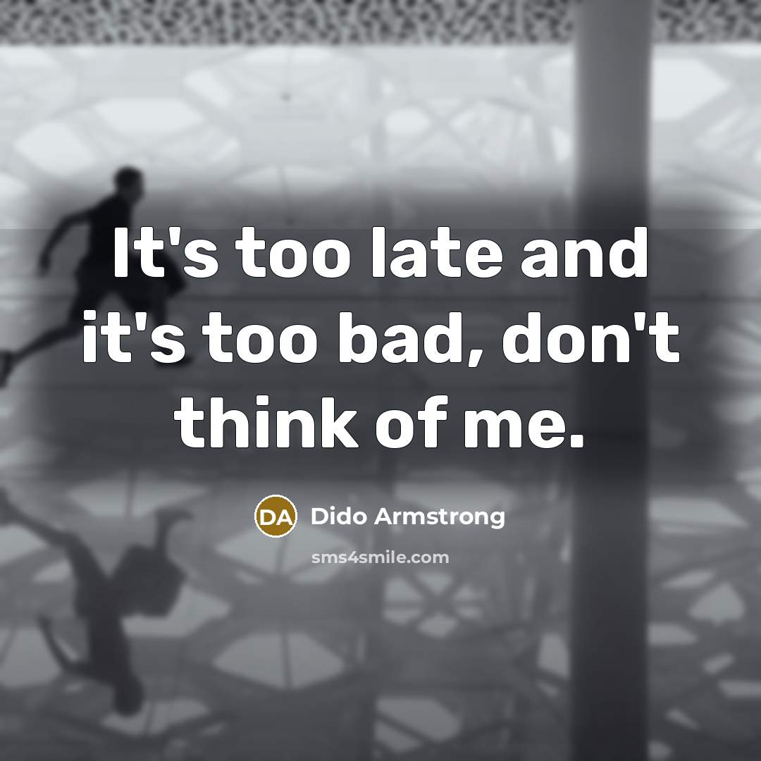 “It's too late and it's too bad, don't think of…” quote by Dido Armstrong