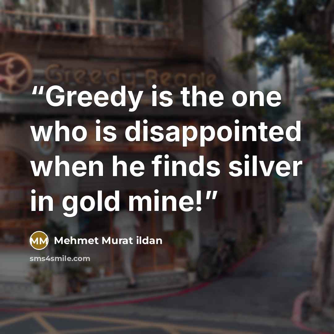 “Greedy is the one who is disappointed when he finds silver in gold mine!” quote by Mehmet Murat ildan