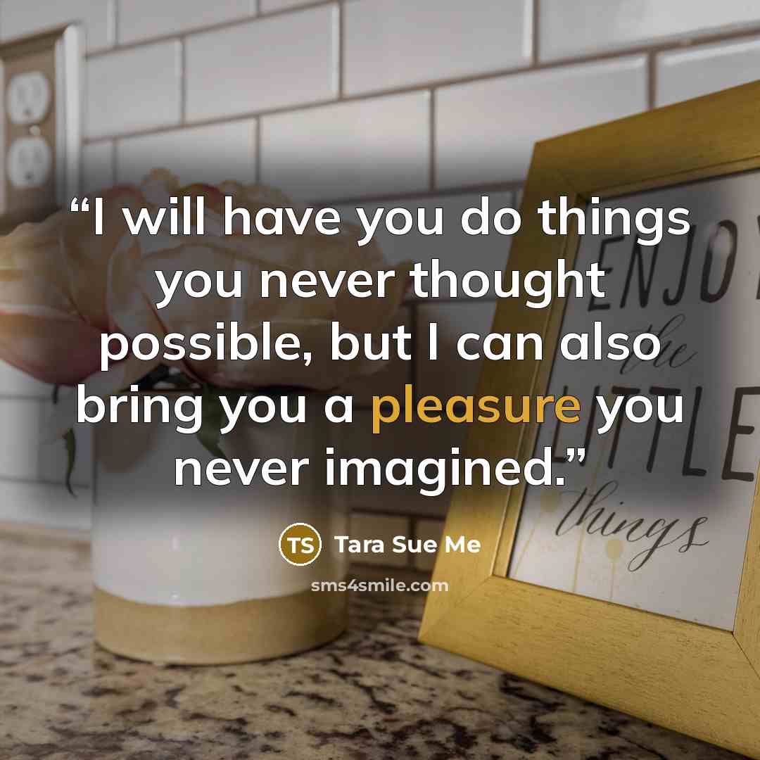 “I will have you do things you never thought possible, but I can also bring you a pleasure you never imagined.” quote by Tara Sue Me