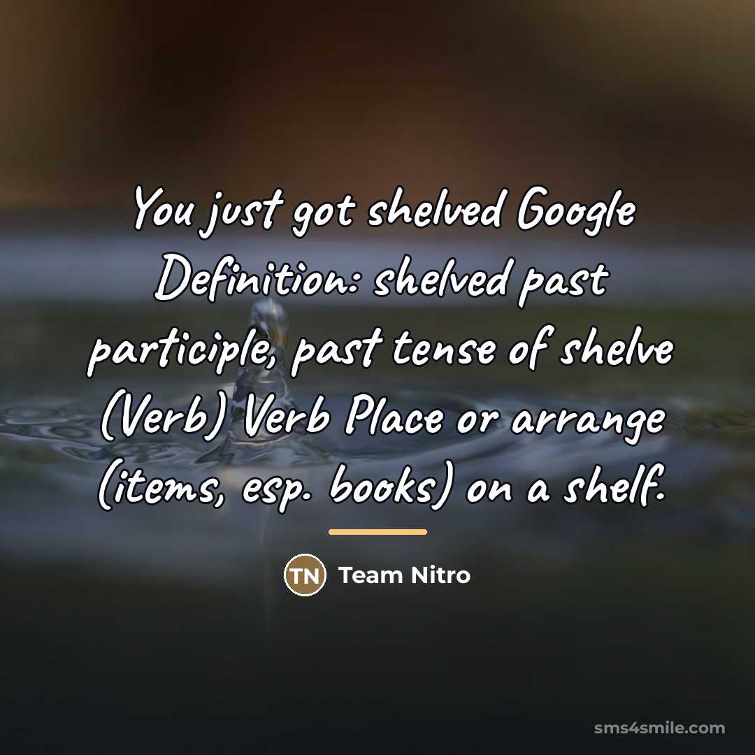 “You just got shelved Google Definition: shelved past participle, past…” quote by Team Nitro
