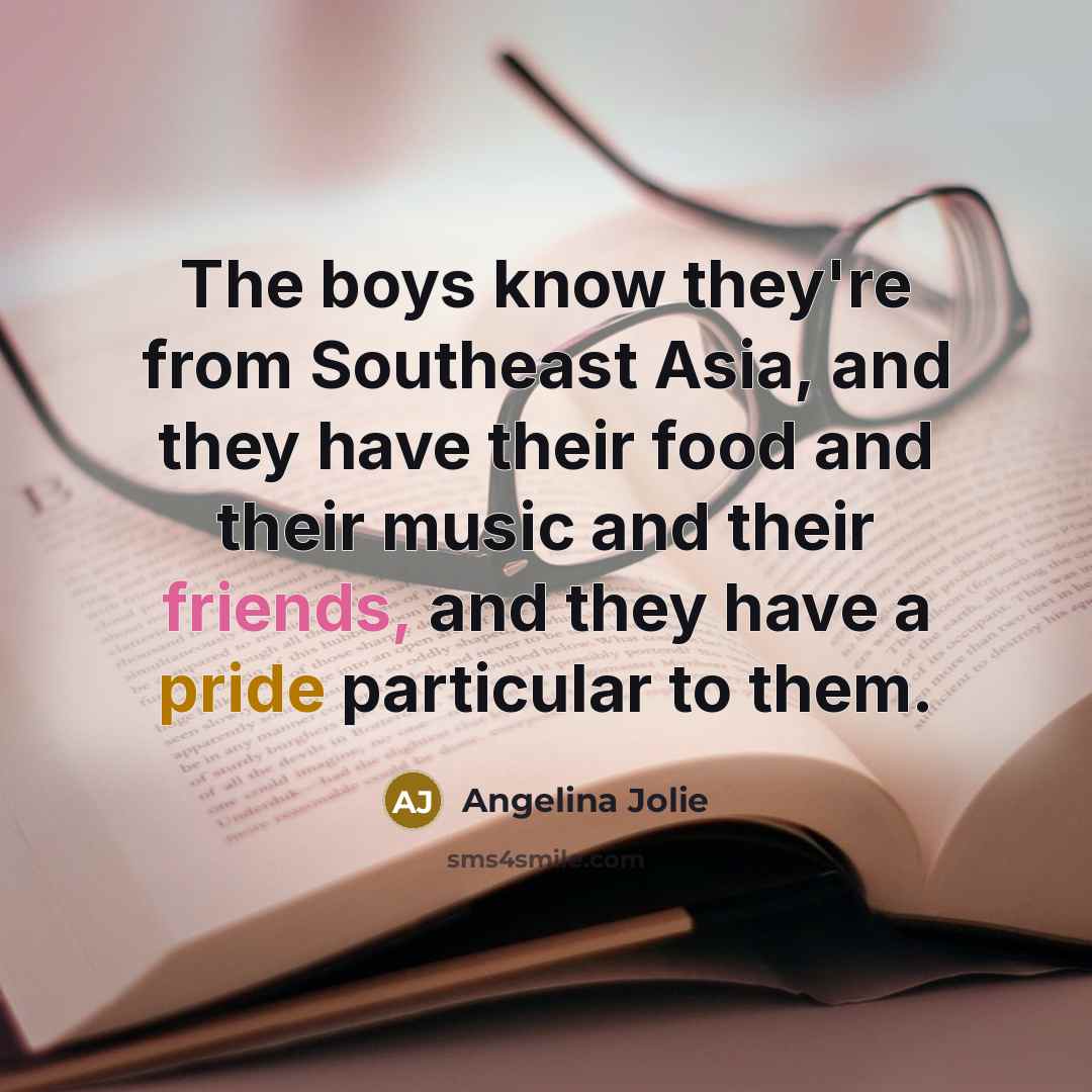 “The boys know they're from Southeast Asia, and they have their food and their music and their friends, and they have a pride particular to them.” quote by Angelina Jolie
