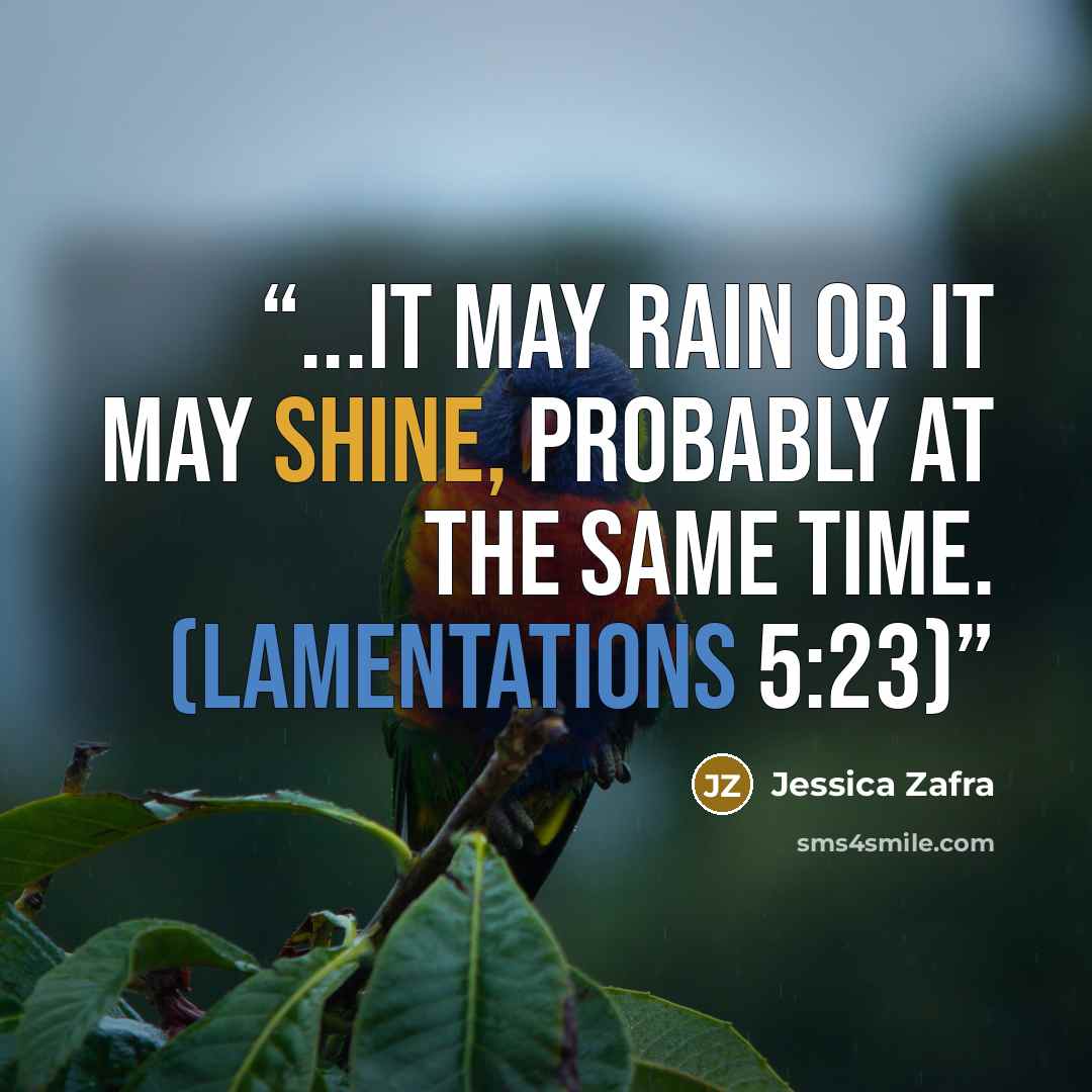“...it may rain or it may shine, probably at the same time. (Lamentations 5:23)” quote by Jessica Zafra
