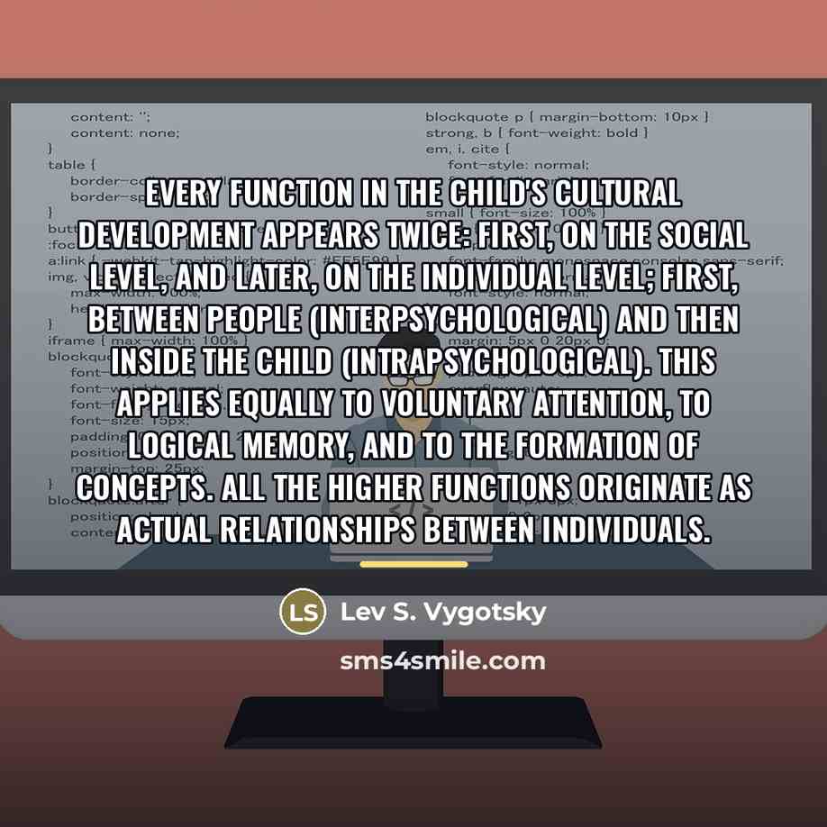 “Every function in the child's cultural development appears twice: first,…” quote by Lev S. Vygotsky