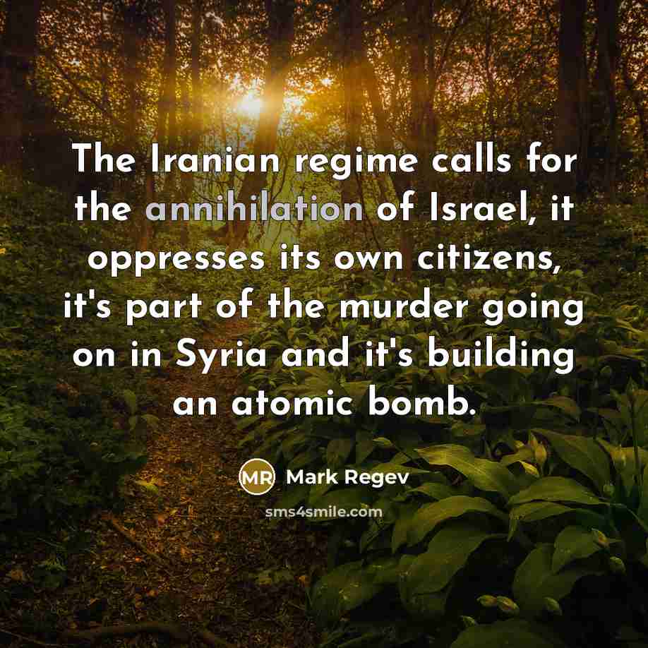 “The Iranian regime calls for the annihilation of Israel, it…” quote by Mark Regev