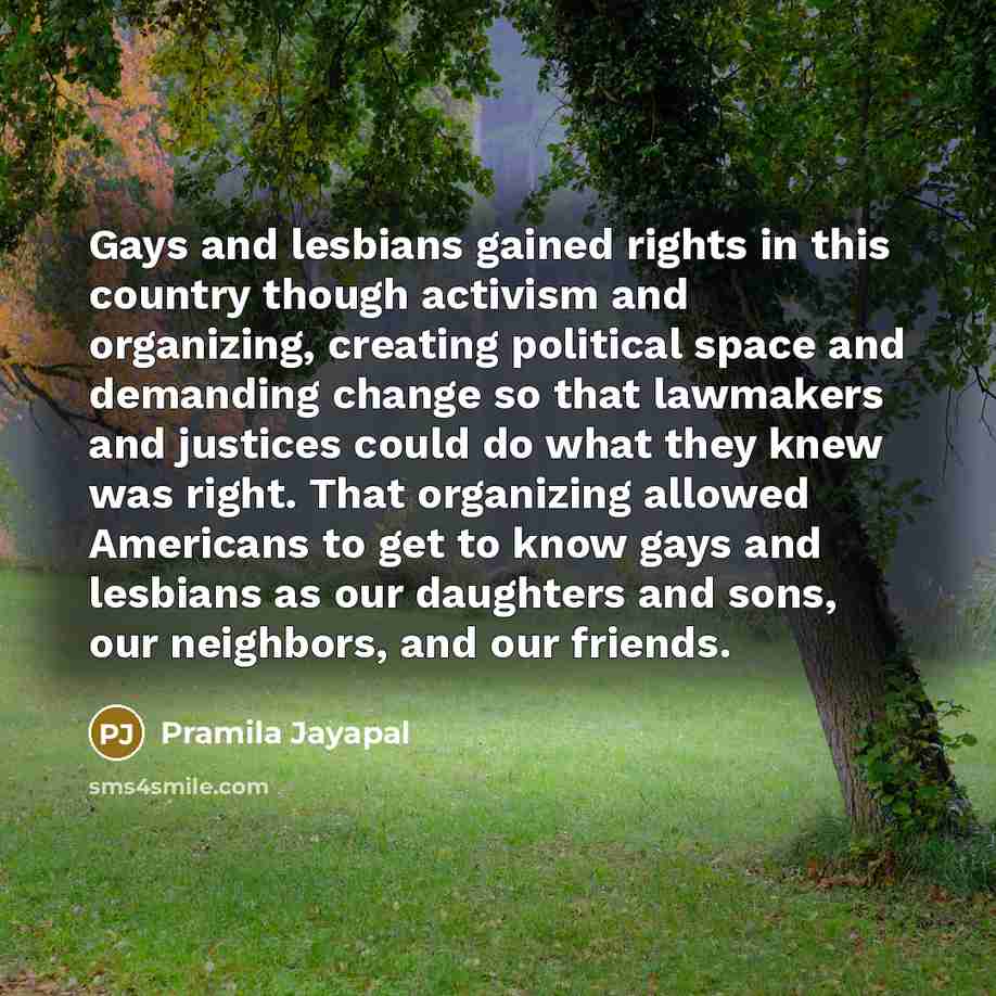 “Gays and lesbians gained rights in this country though activism…” quote by Pramila Jayapal
