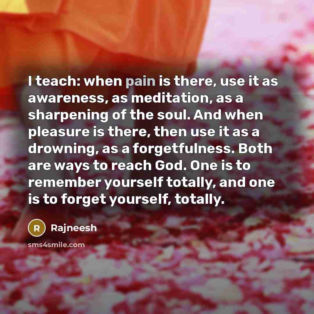 “I teach: when pain is there, use it as awareness,…” quote by Rajneesh
