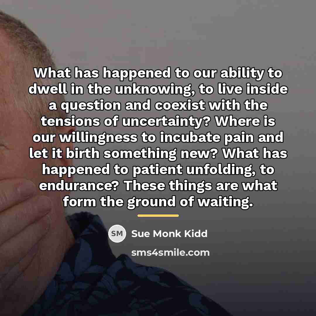“What has happened to our ability to dwell in the…” quote by Sue Monk Kidd