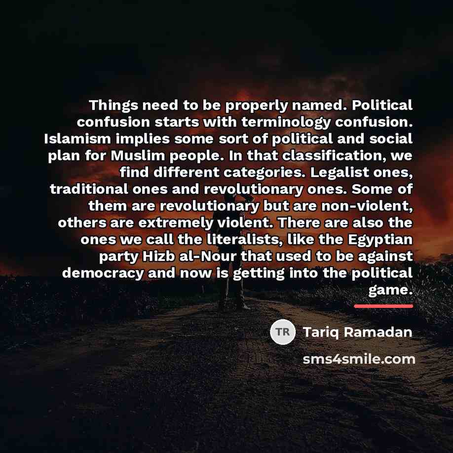 “Things need to be properly named. Political confusion starts with…” quote by Tariq Ramadan