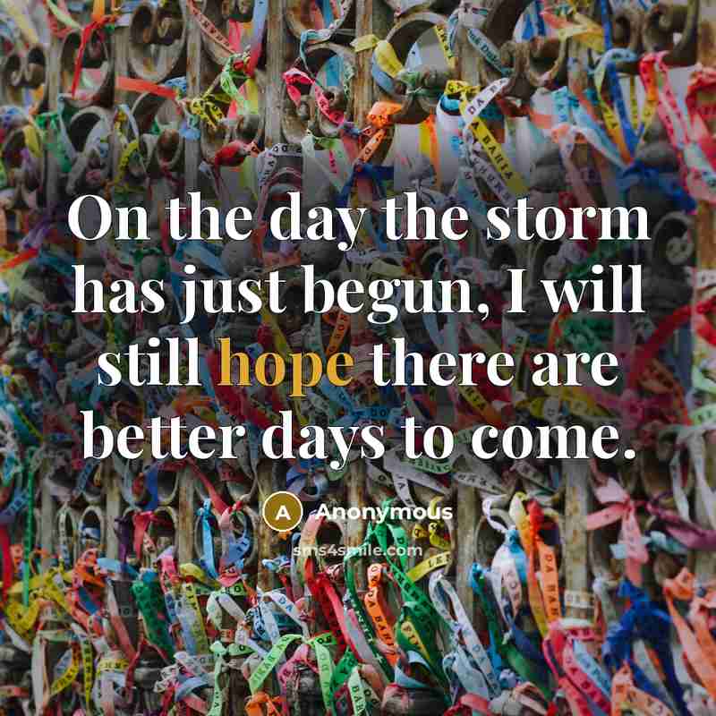 “On the day the storm has just begun, I will still hope there are better days to come.” quote by Anonymous