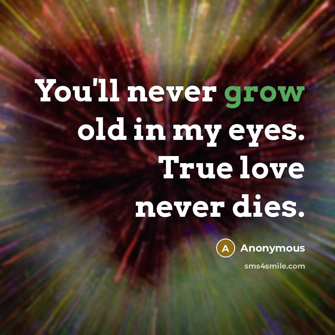 “You'll never grow old in my eyes. True love never…” quote by Anonymous
