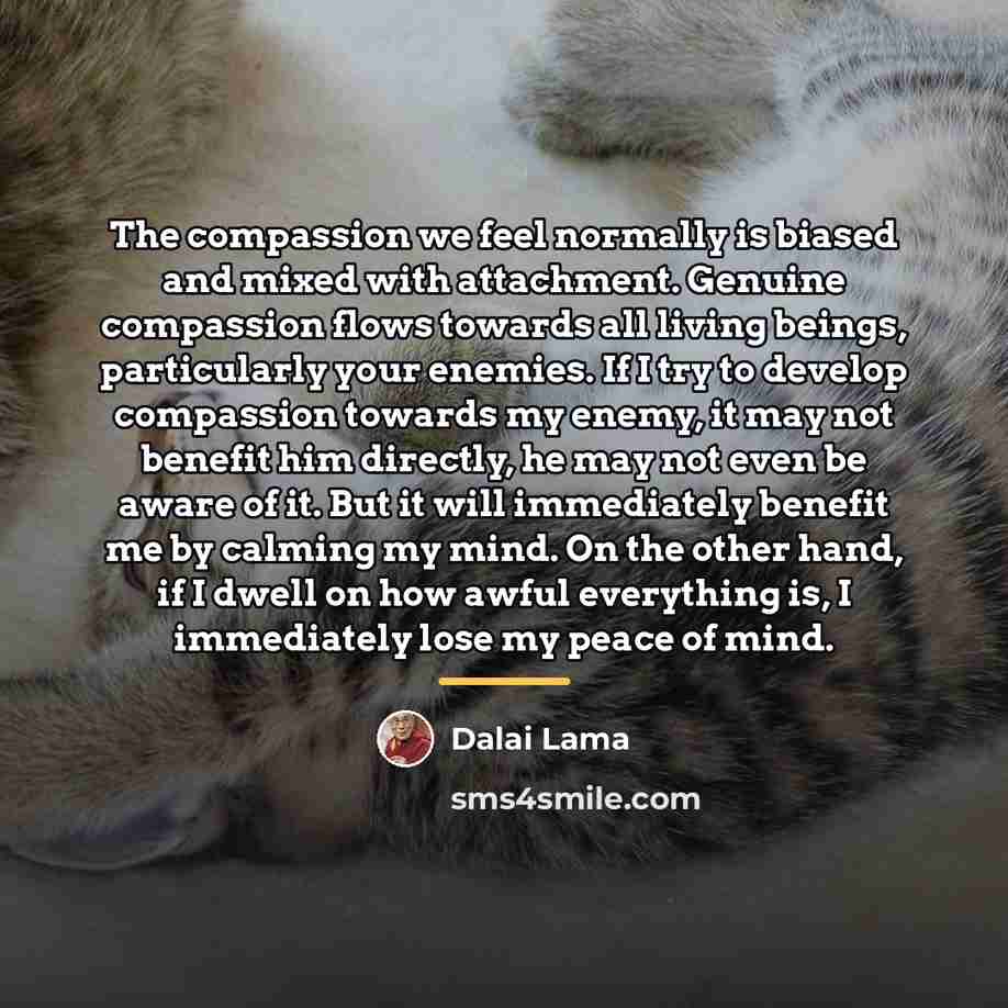 “The compassion we feel normally is biased and mixed with…” quote by Dalai Lama