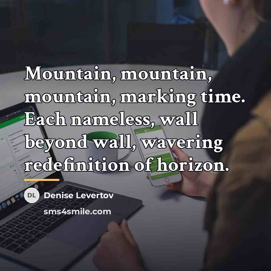 “Mountain, mountain, mountain, marking time. Each nameless, wall beyond wall,…” quote by Denise Levertov