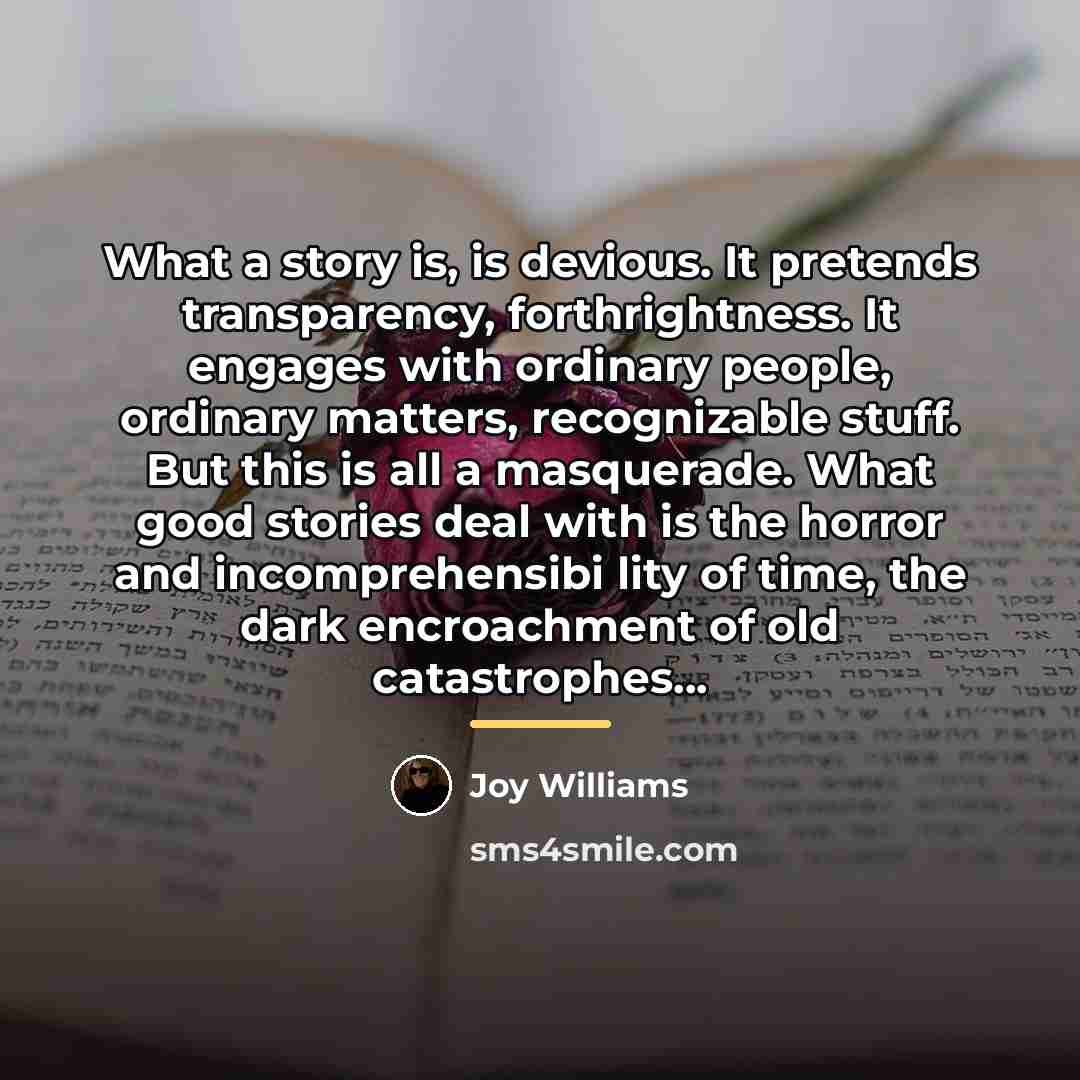 “What a story is, is devious. It pretends transparency, forthrightness.…” quote by Joy Williams