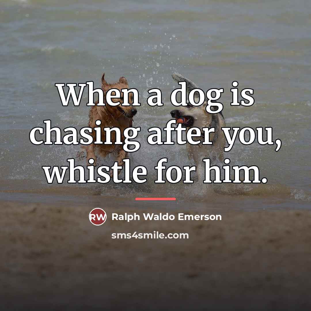 “When a dog is chasing after you, whistle for him.…” quote by Ralph Waldo Emerson