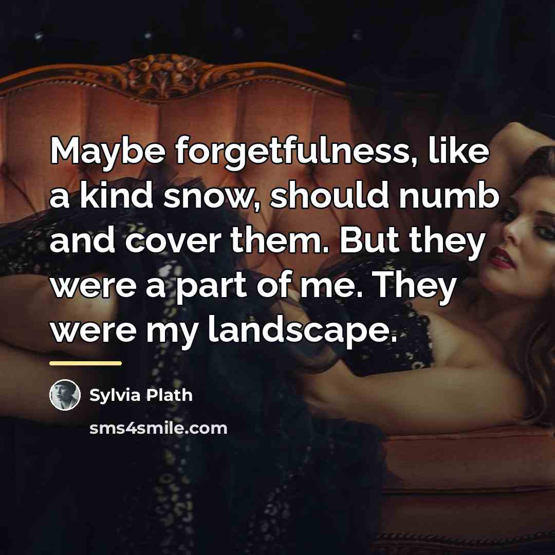 “Maybe forgetfulness, like a kind snow, should numb and cover…” quote by Sylvia Plath