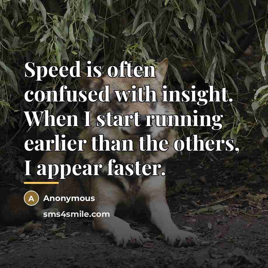 “Speed is often confused with insight. When I start running…” quote by Anonymous