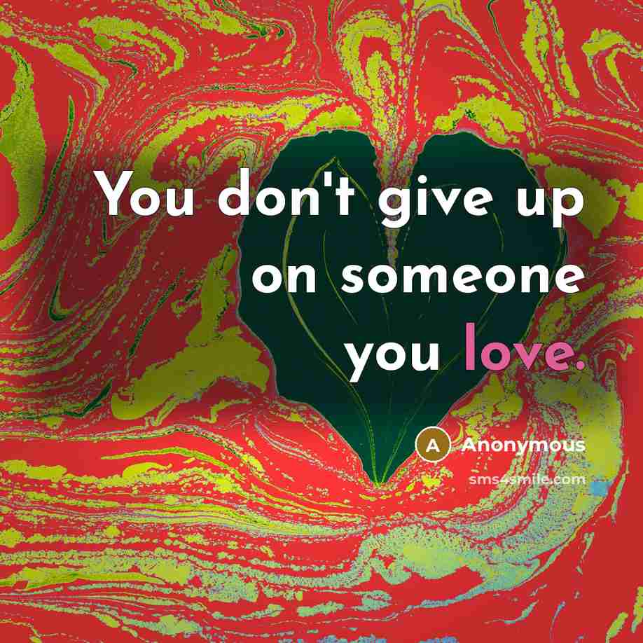 “You don't give up on someone you love.…” quote by Anonymous