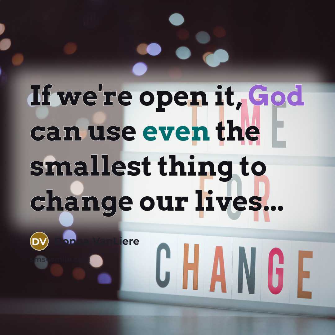 “If we're open it, God can use even the smallest thing to change our lives...” quote by Donna VanLiere