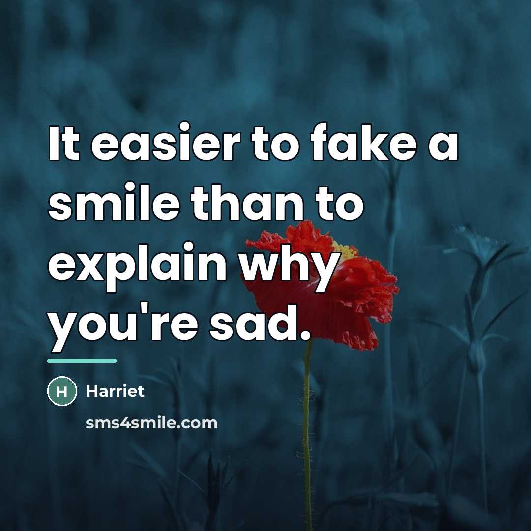 “It easier to fake a smile than to explain why…” quote by Harriet