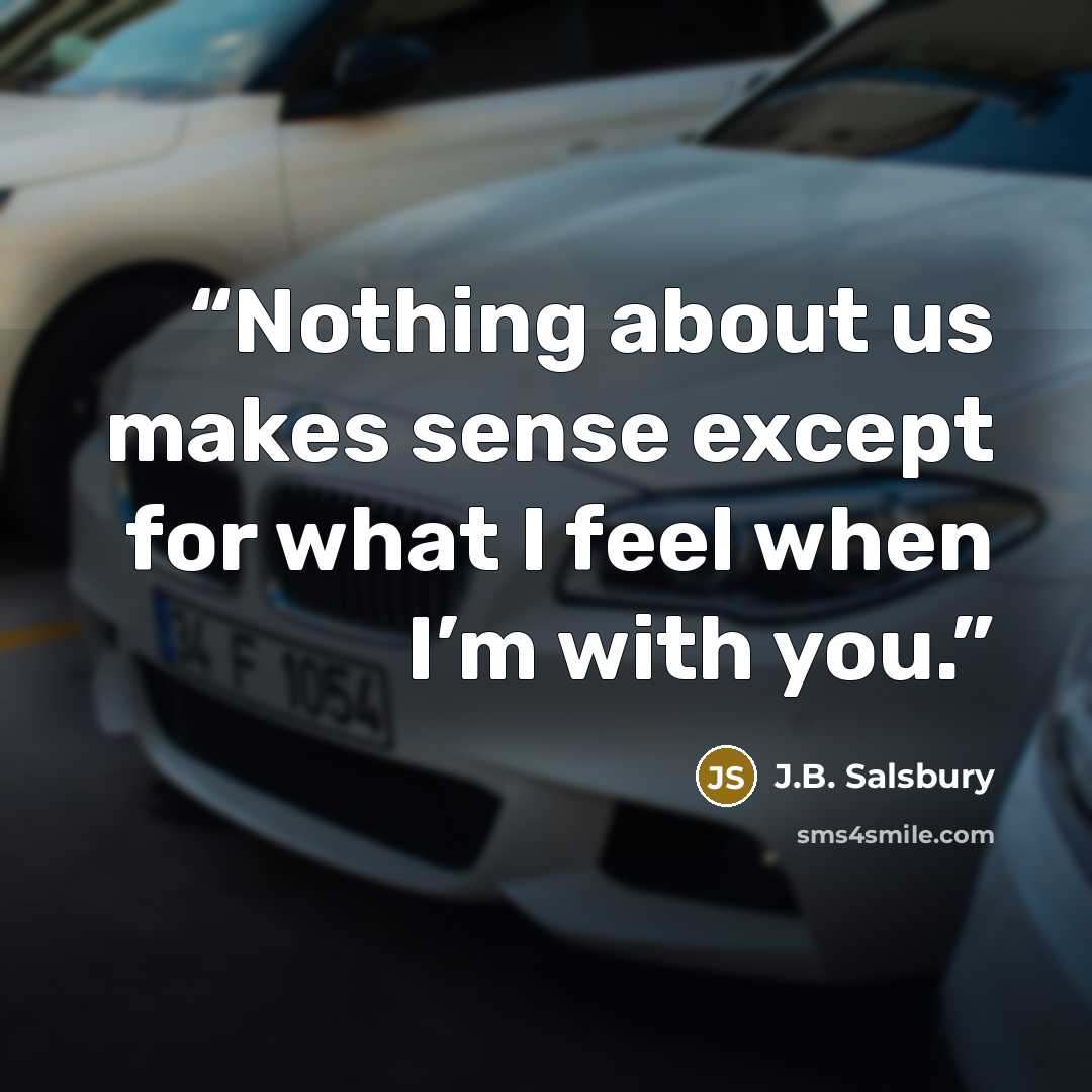 “Nothing about us makes sense except for what I feel when I’m with you.” quote by J.B. Salsbury