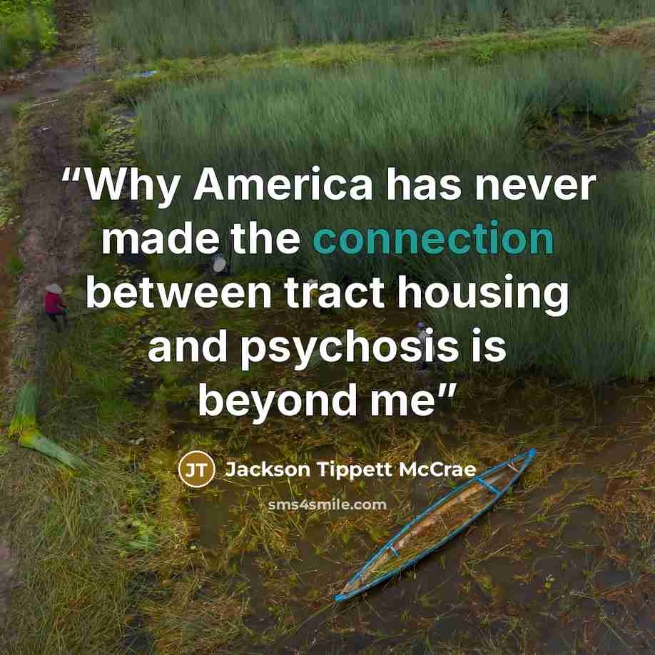 “Why America has never made the connection between tract housing and psychosis is beyond me” quote by Jackson Tippett McCrae
