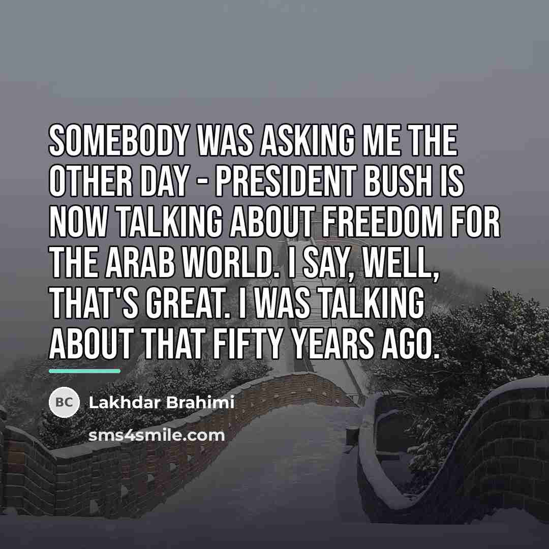 “Somebody was asking me the other day - President Bush…” quote by Lakhdar Brahimi