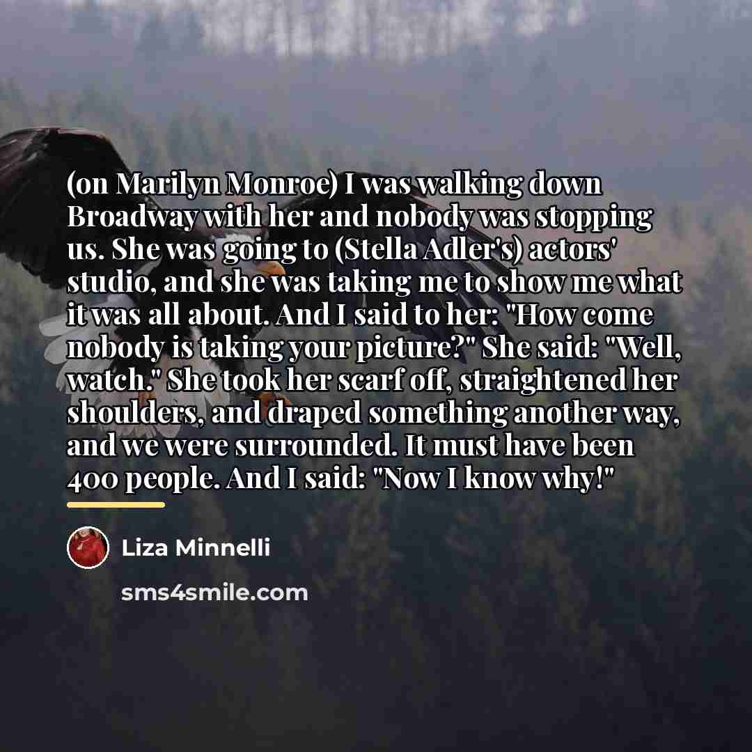 “(on Marilyn Monroe) I was walking down Broadway with her…” quote by Liza Minnelli