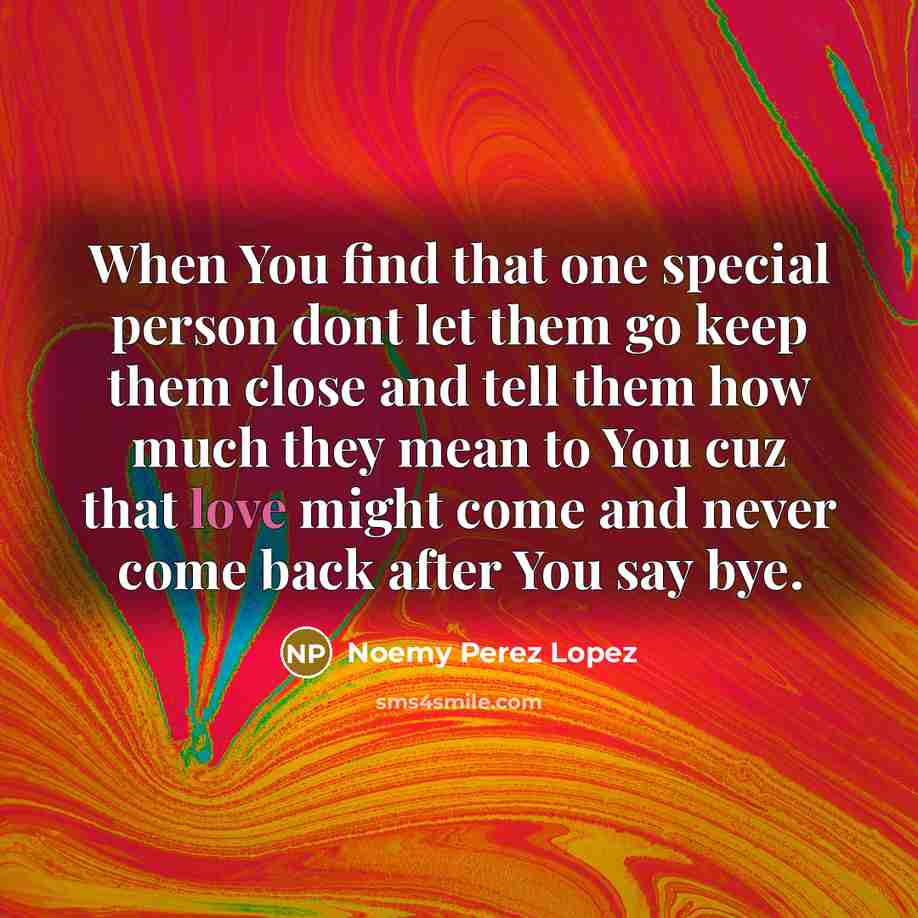 “When You find that one special person dont let them go keep them close and tell them how much they mean to You cuz that love might come and never come back after You say bye.” quote by Noemy Pérez López