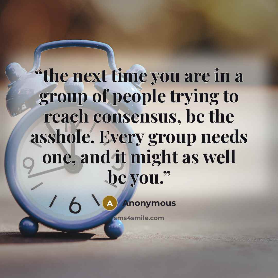 “the next time you are in a group of people trying to reach consensus, be the asshole. Every group needs one, and it might as well be you.” quote by Anonymous