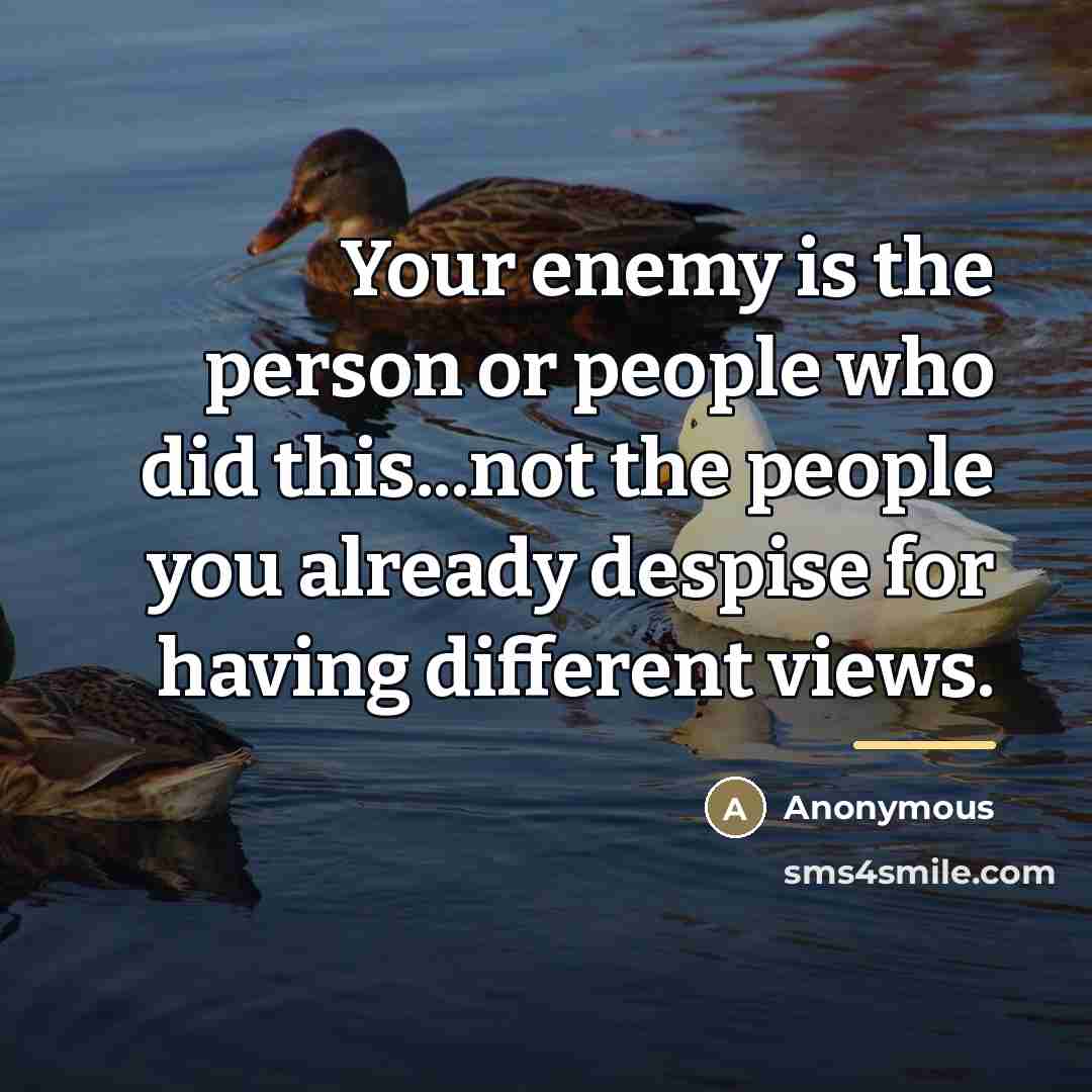 “Your enemy is the person or people who did this...not…” quote by Anonymous