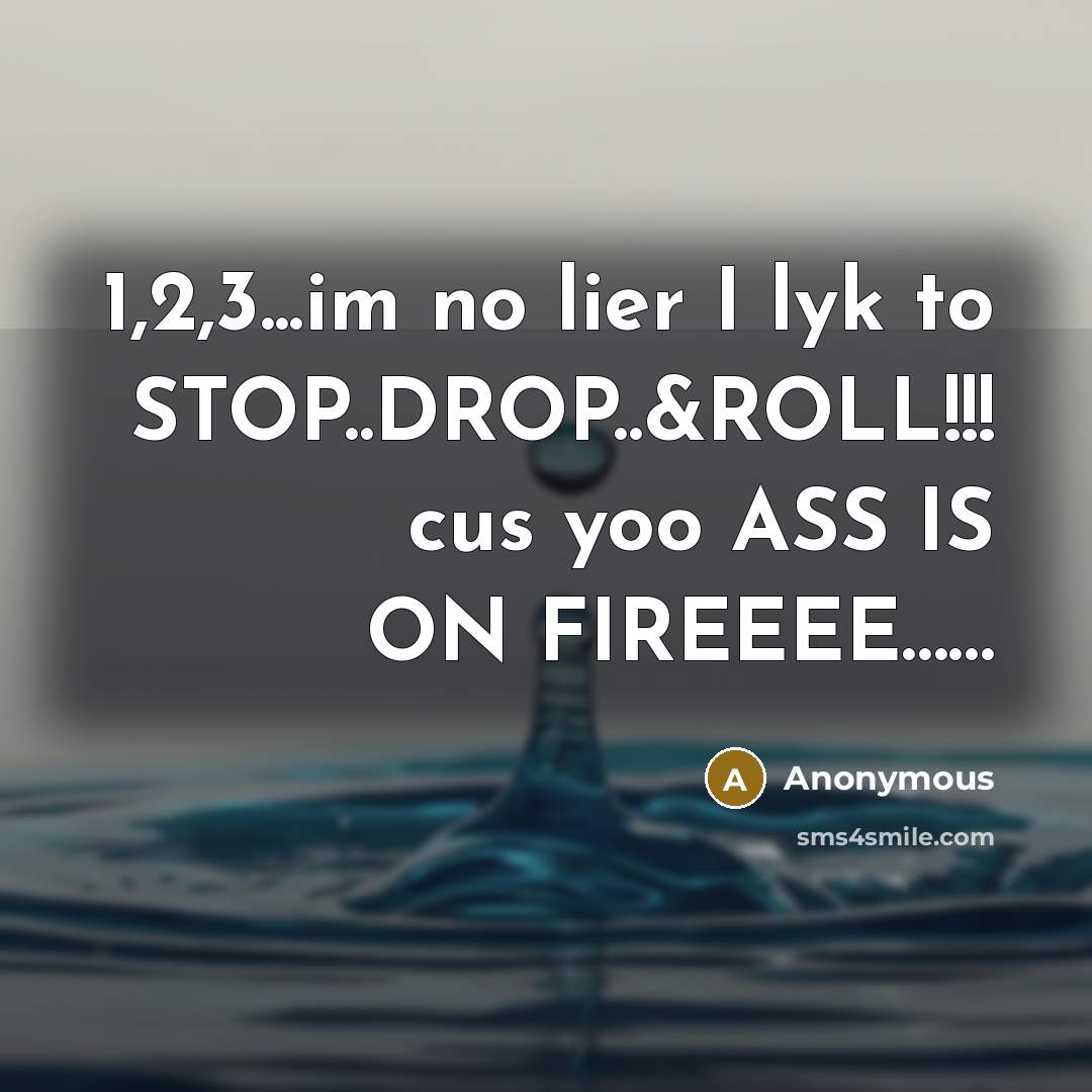 “1,2,3...im no lier I lyk to STOP..DROP..&ROLL!!! cus yoo ASS IS ON FIREEEE……” quote by Anonymous