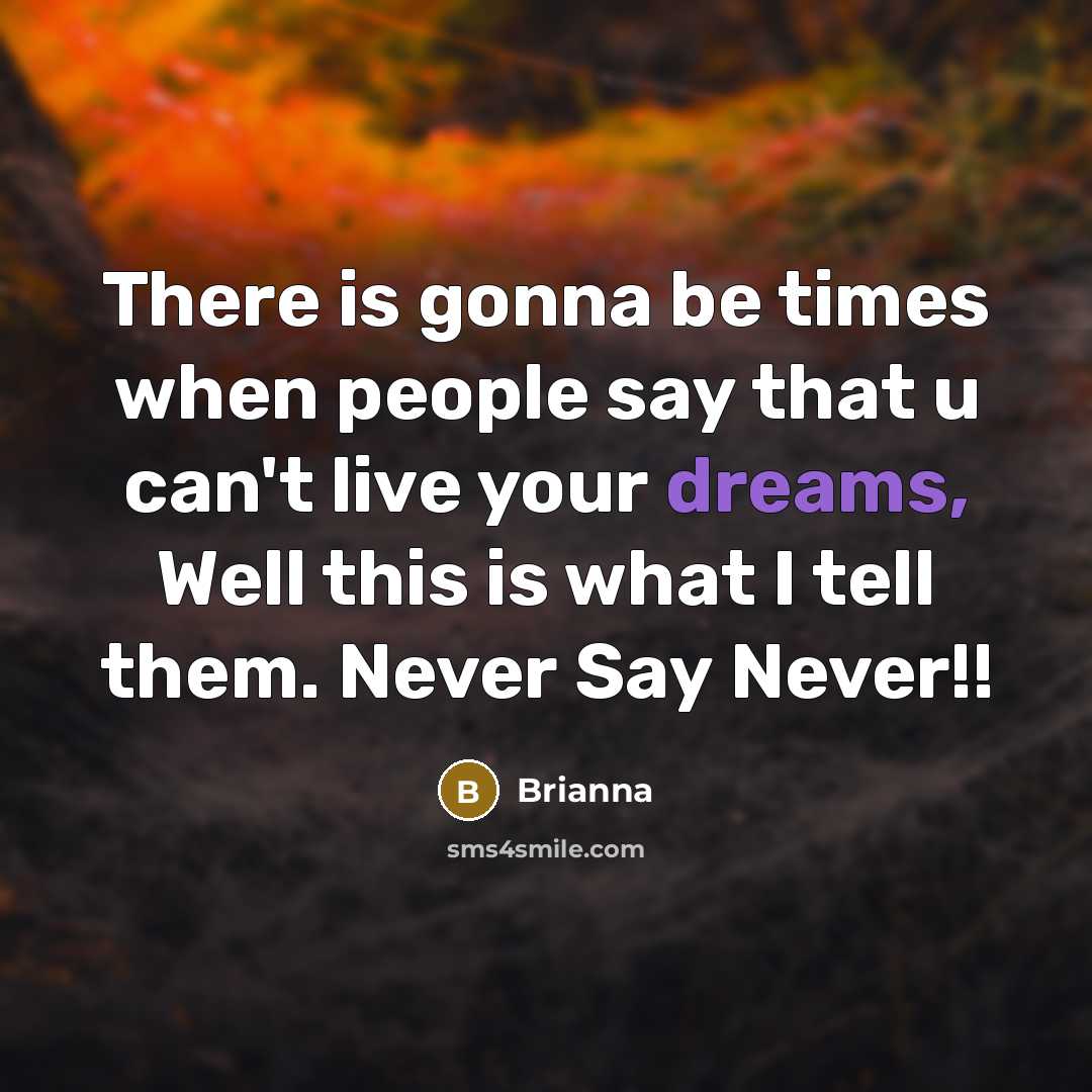“There is gonna be times when people say that u can't live your dreams, Well this is what I tell them. Never Say Never!!” quote by Brianna