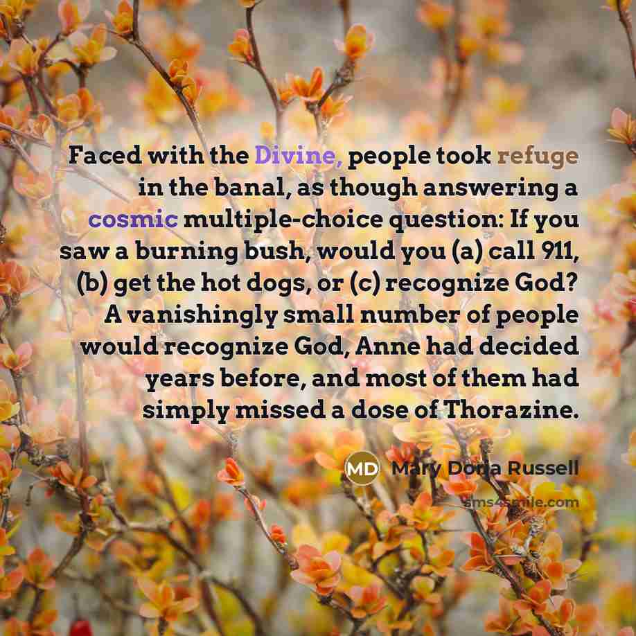 “Faced with the Divine, people took refuge in the banal,…” quote by Mary Doria Russell