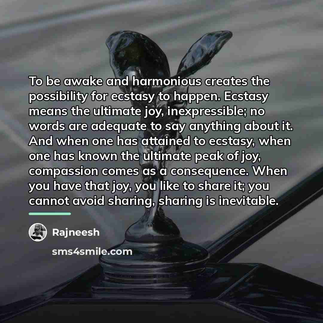 “To be awake and harmonious creates the possibility for ecstasy…” quote by Rajneesh