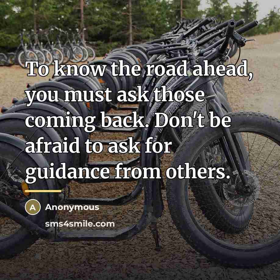 “To know the road ahead, you must ask those coming…” quote by Anonymous