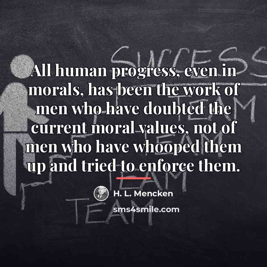 “All human progress, even in morals, has been the work…” quote by H. L. Mencken