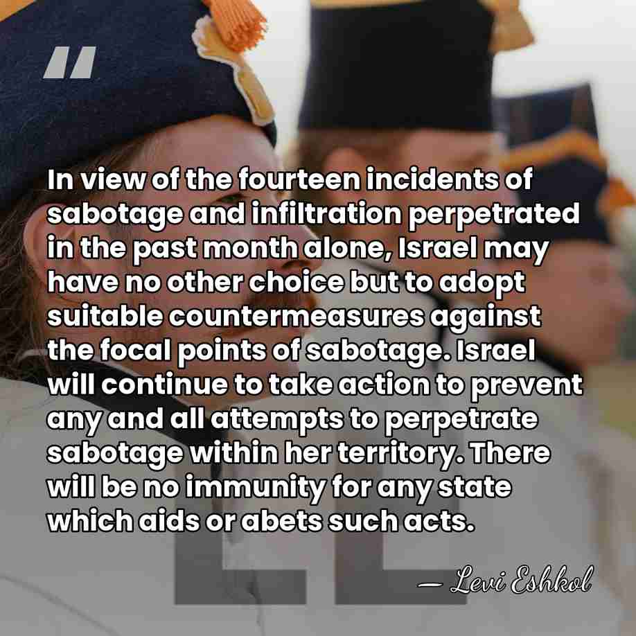 In view of the fourteen incidents of sabotage and infiltration perpetrated in&hellip; - Levi Eshkol