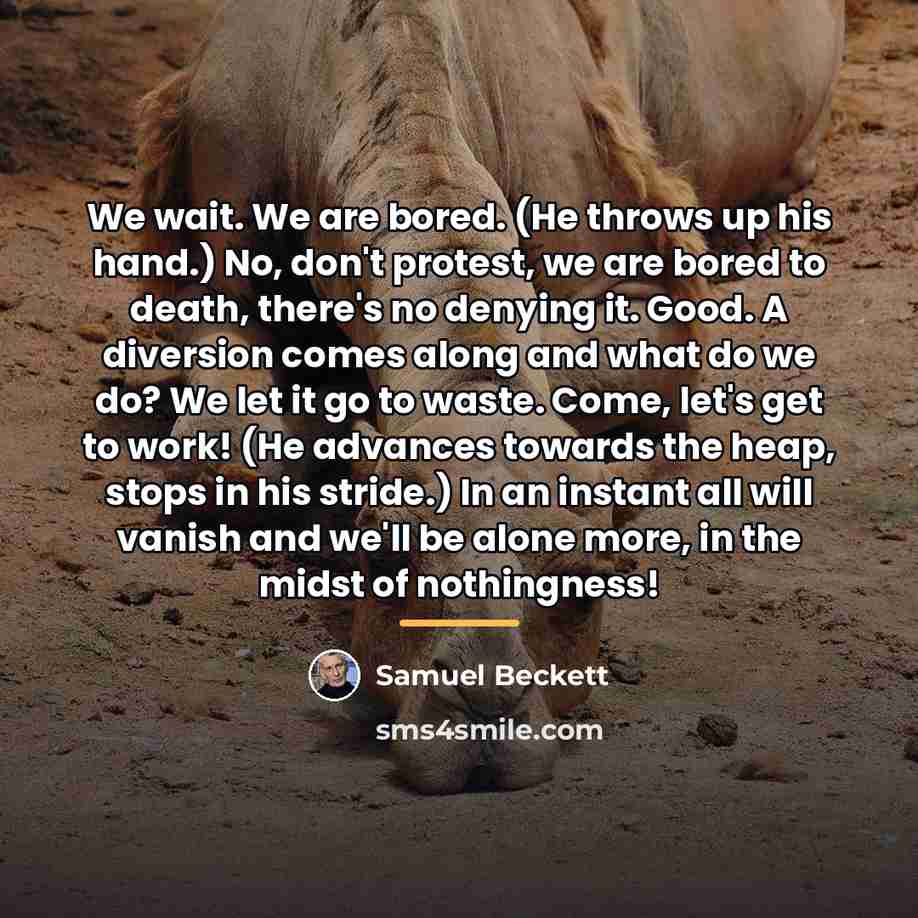 “We wait. We are bored. (He throws up his hand.)…” quote by Samuel Beckett