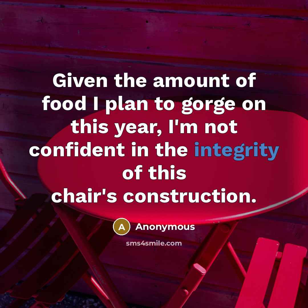 “Given the amount of food I plan to gorge on this year, I'm not confident in the integrity of this chair's construction.” quote by Anonymous