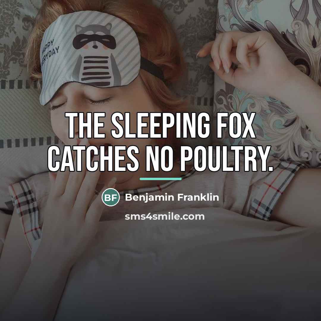 “The sleeping fox catches no poultry.…” quote by Benjamin Franklin