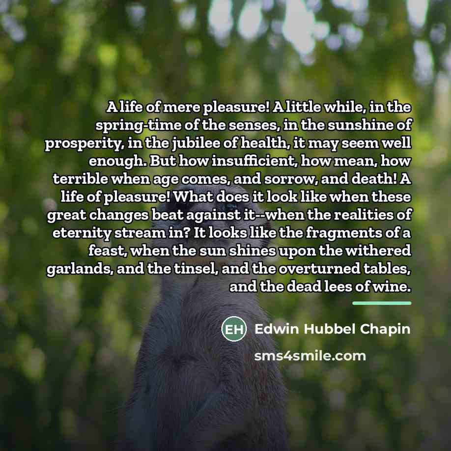 “A life of mere pleasure! A little while, in the…” quote by Edwin Hubbel Chapin