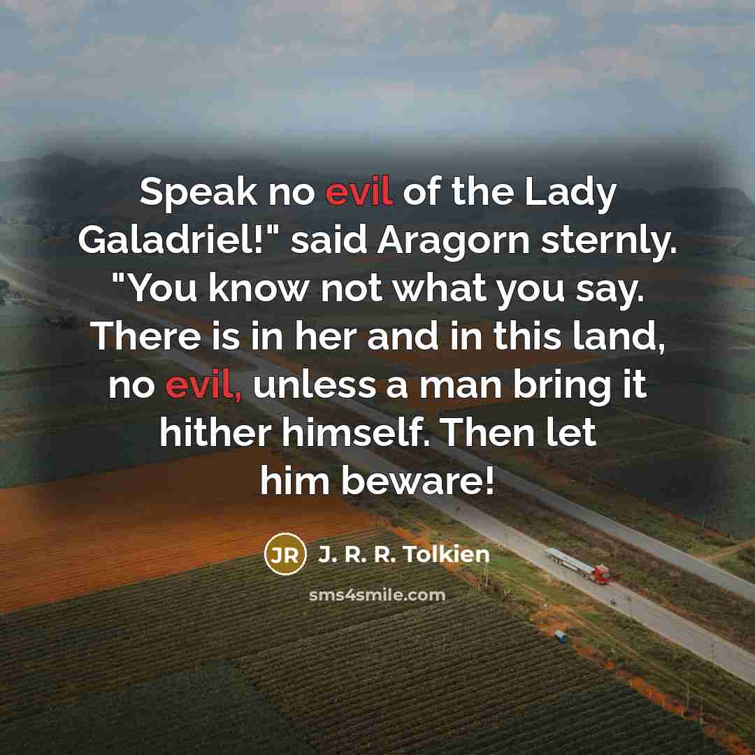 “Speak no evil of the Lady Galadriel!" said Aragorn sternly.…” quote by J. R. R. Tolkien