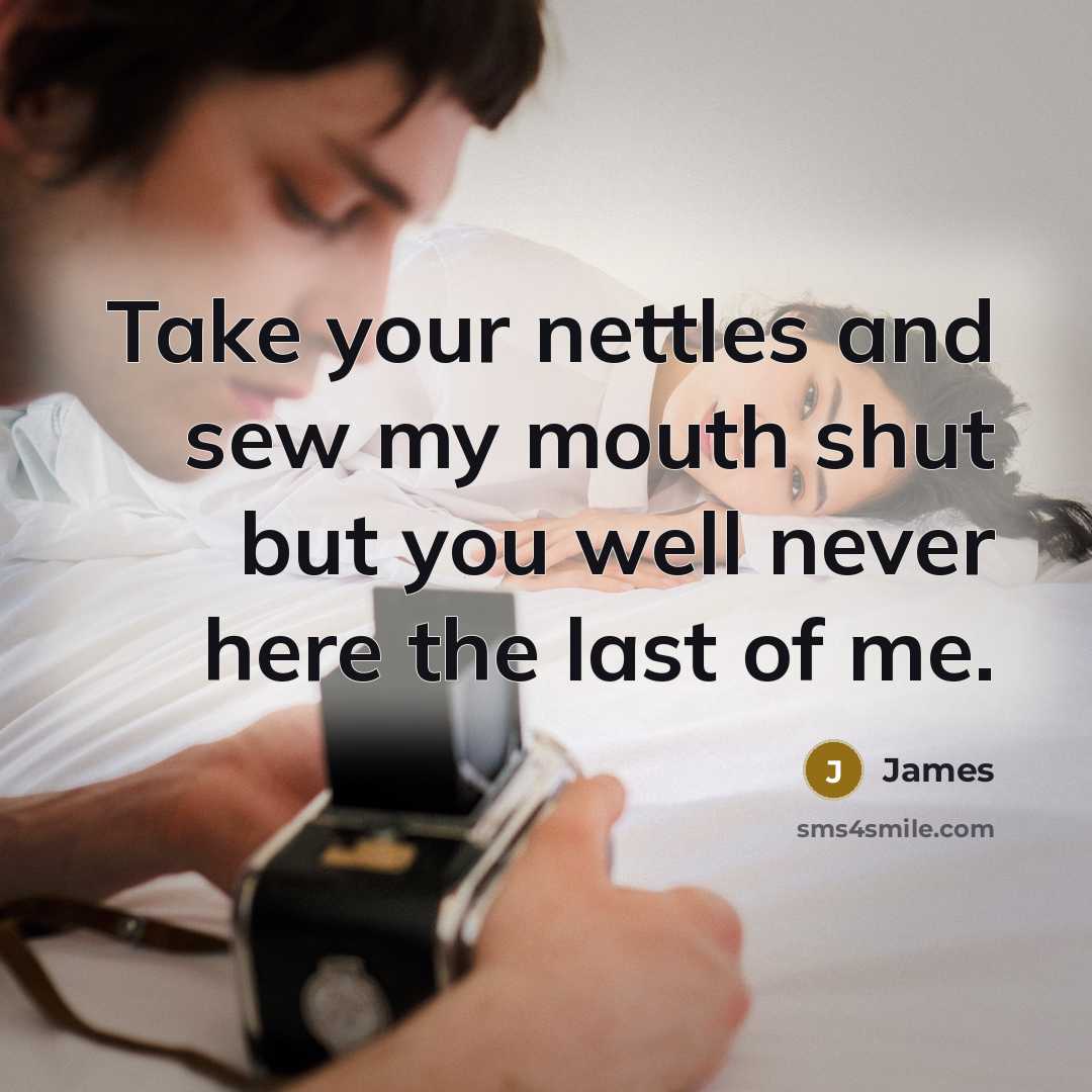 “Take your nettles and sew my mouth shut but you…” quote by James